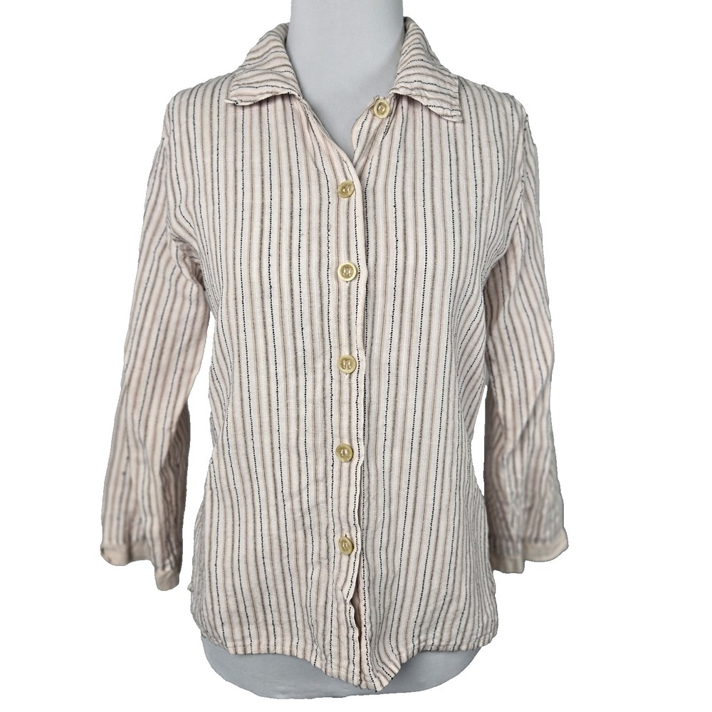 HABITAT Linen Blend Button Front Cropped‎ Top Size Small S